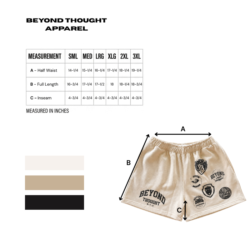 University Shorts — Creme — SIZE CHART