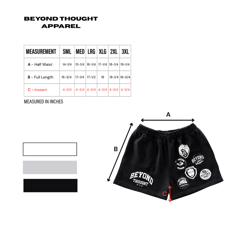 University Shorts — Black — SIZE CHART