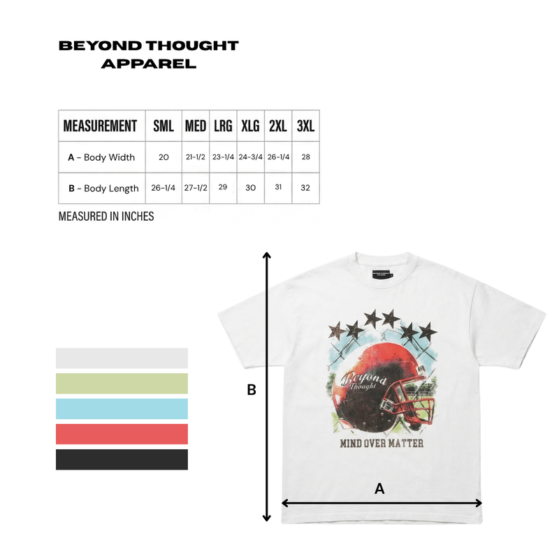 Mind Over Matter Tee — SIZE CHART